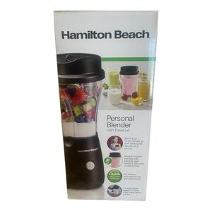 Hamilton Beach Personal Blender w/ Travel Lid | 14oz Black Portable Smoothie